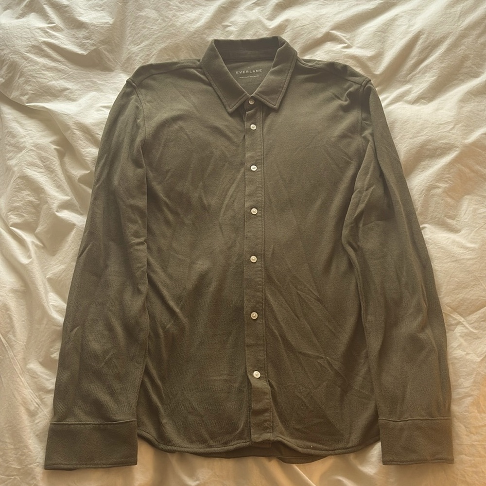Everlane Olive Long-Sleeve Pique Shirt XL